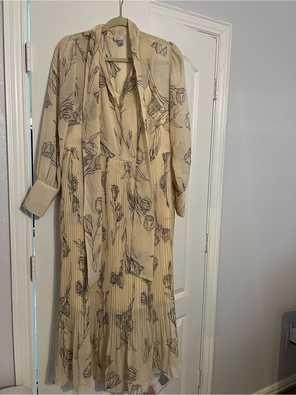 A New Day Chiffon Pleated Midi Dress with Tie Neck